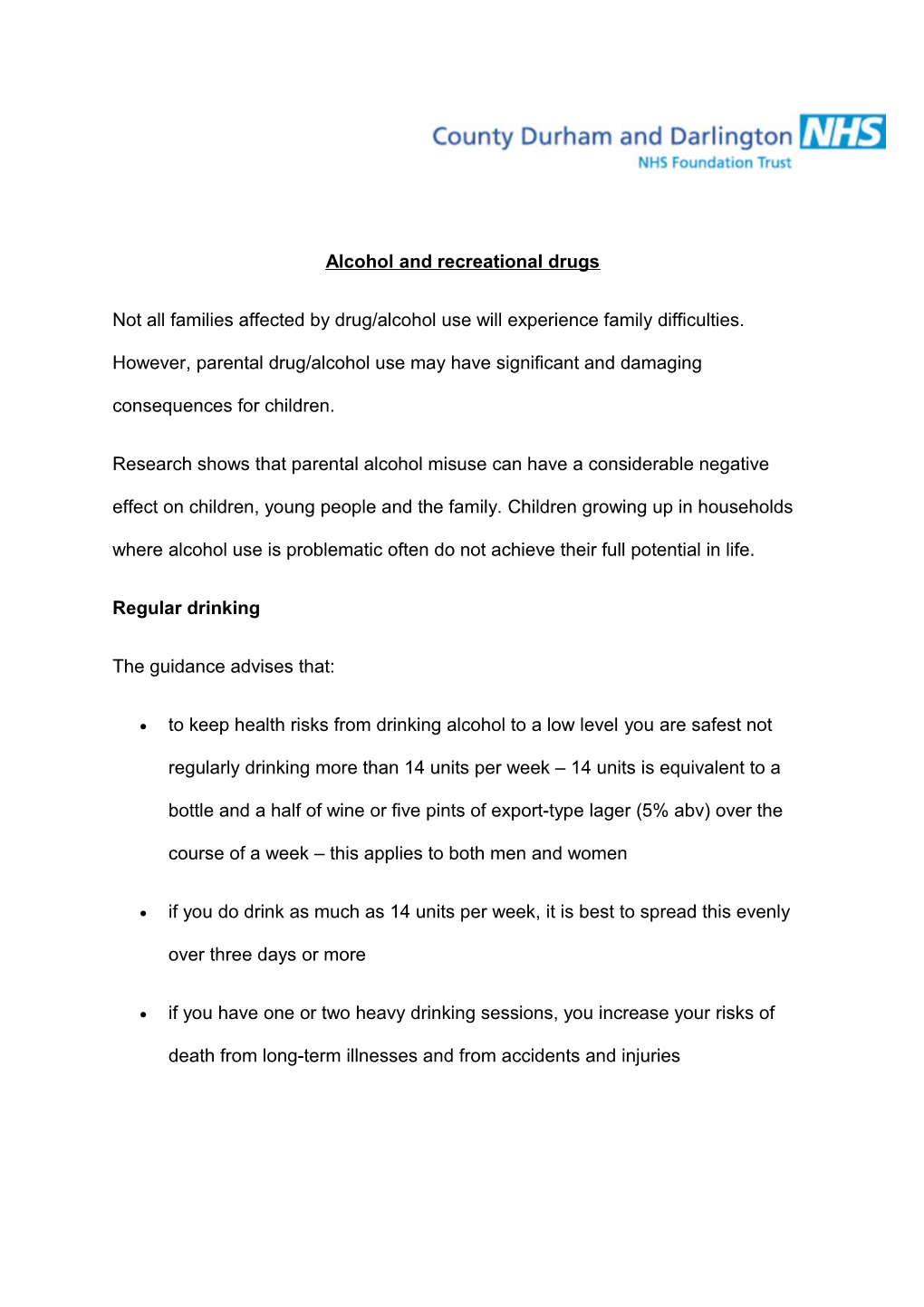 Alcohol and Recreational Drugs