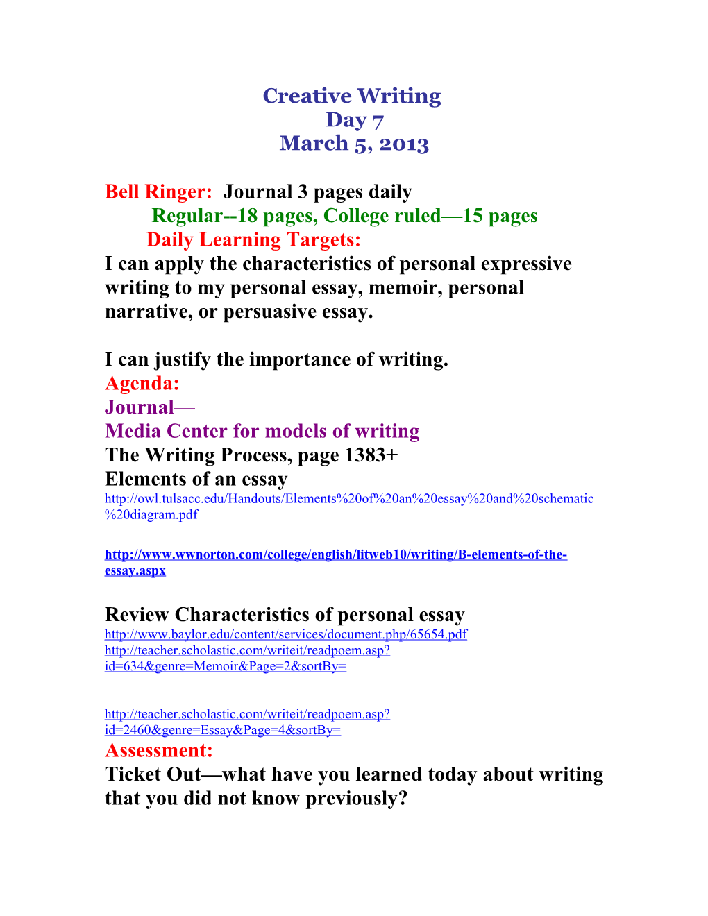 Bell Ringer: Journal 3 Pages Daily