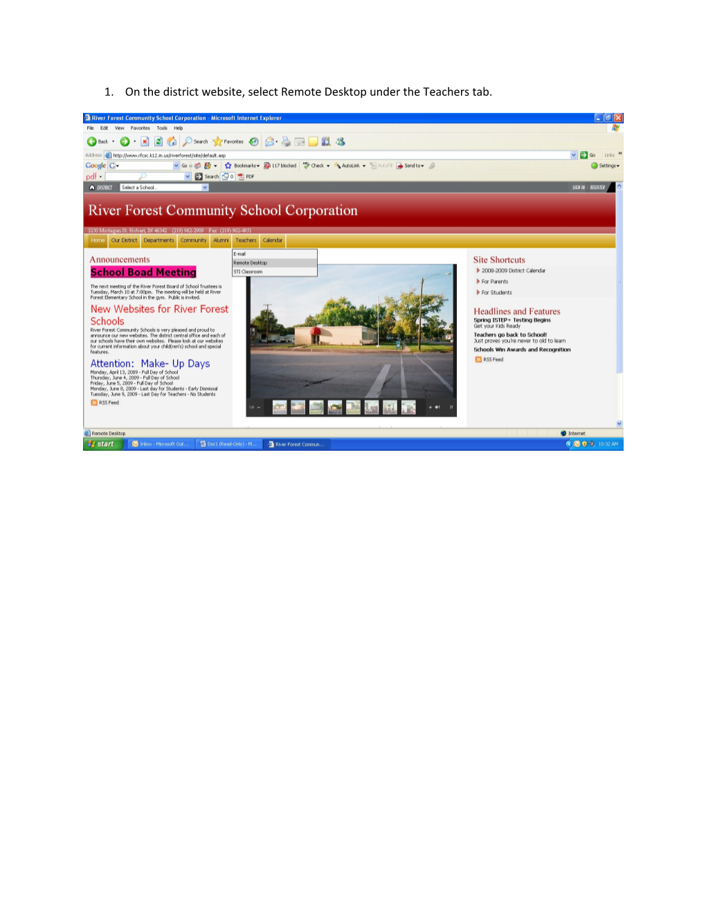 On the District Website, Select Remote Desktop Under the Teachers Tab