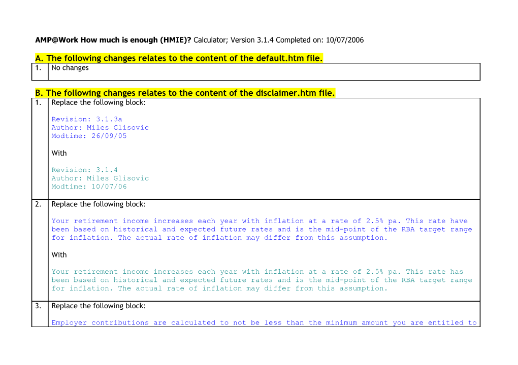 A. the Following Changes Relates to the Content of the Default.Htm File