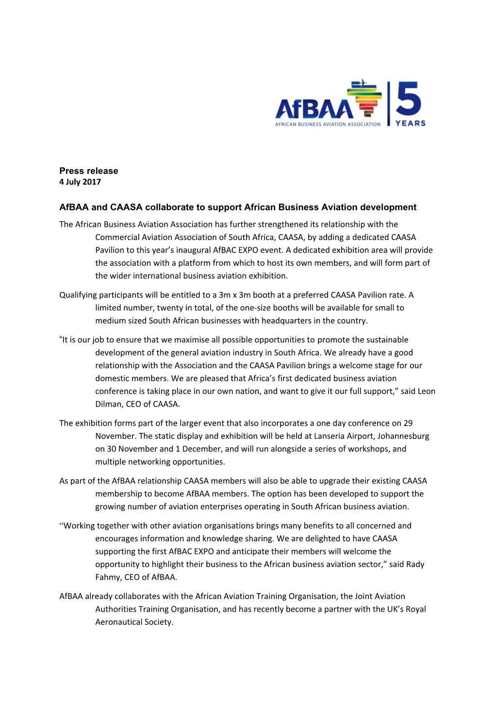 Afbaa and CAASA Collaborate to Support African Business Aviation Development