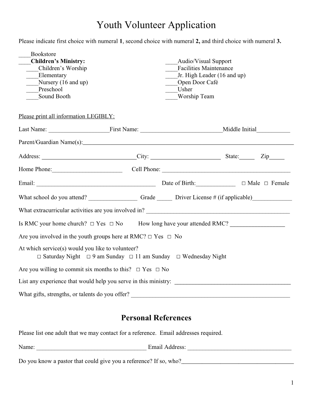 Youth Volunteer Application