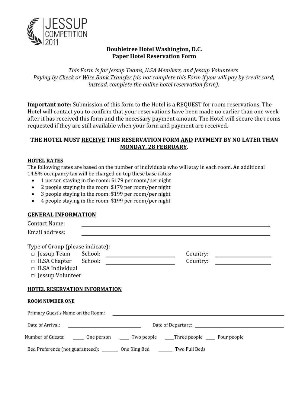 Paper Hotel Reservation Form