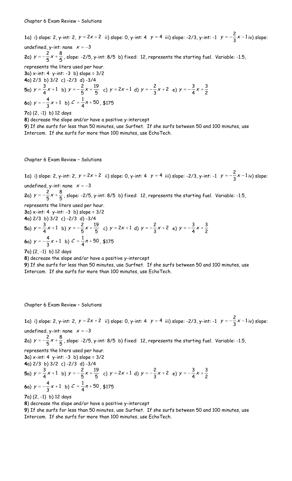 Chapter 3 Exam Review Solutions