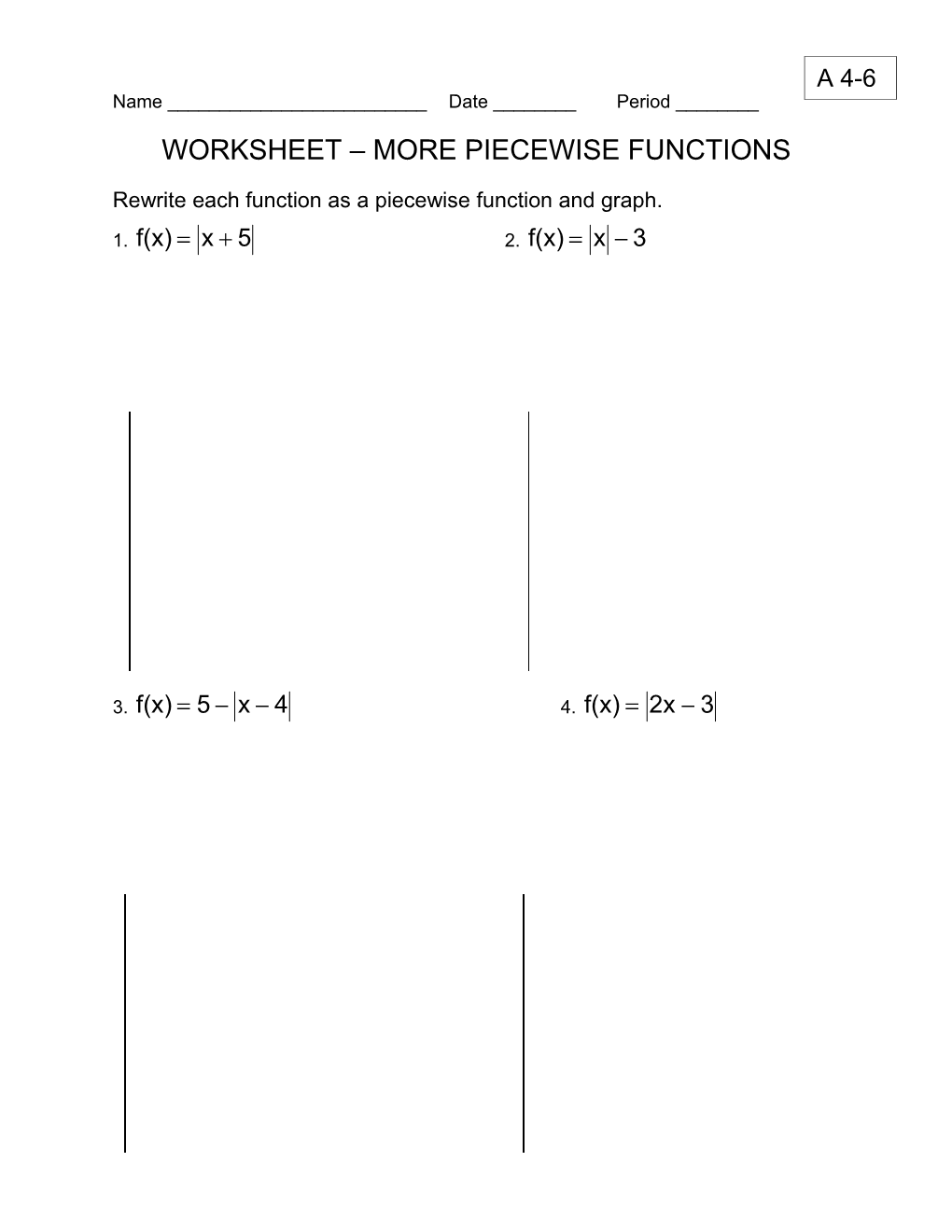 Worksheet More Piecewise Functions