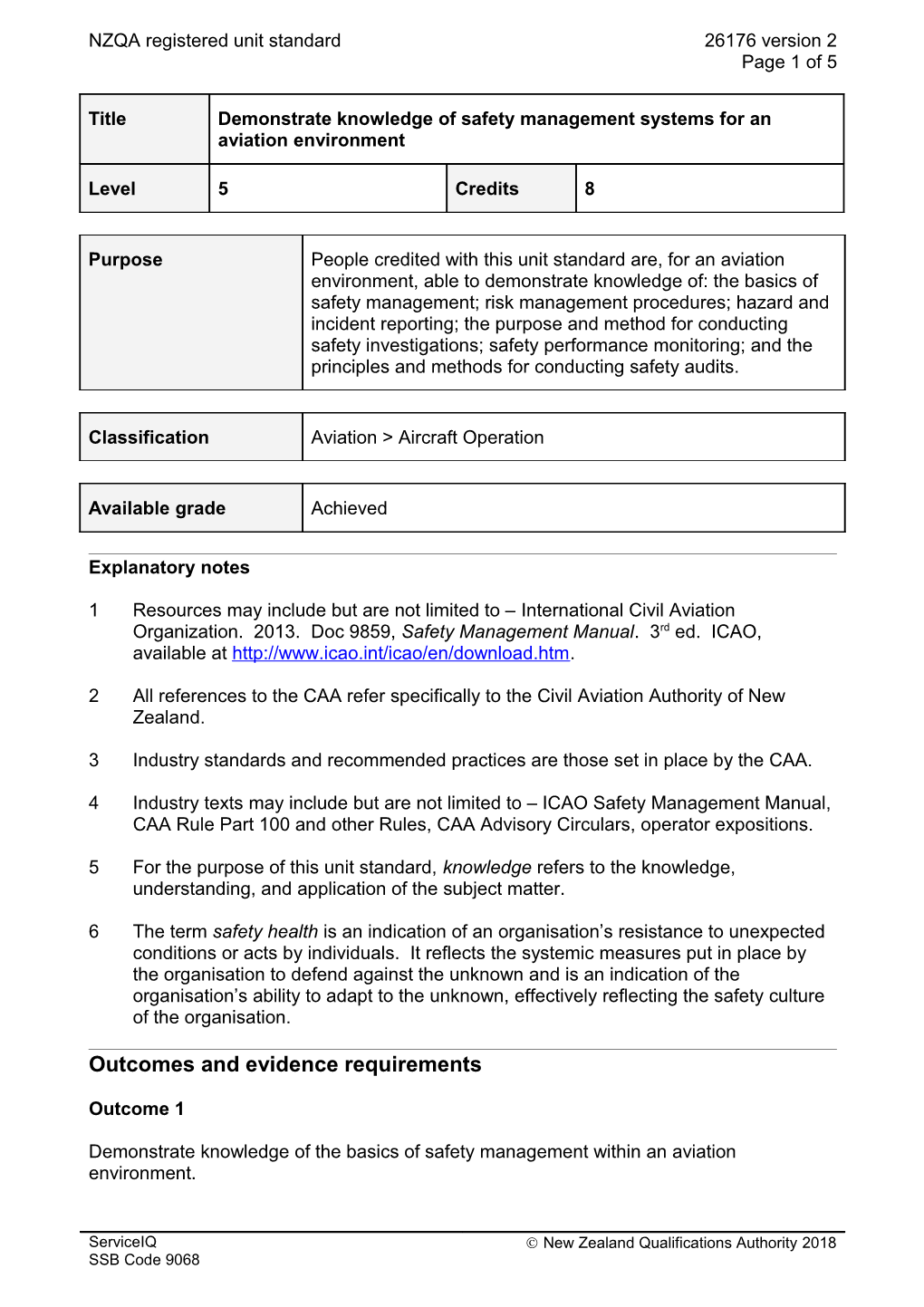 26176 Demonstrate Knowledge of Safety Management Systems for an Aviation Environment