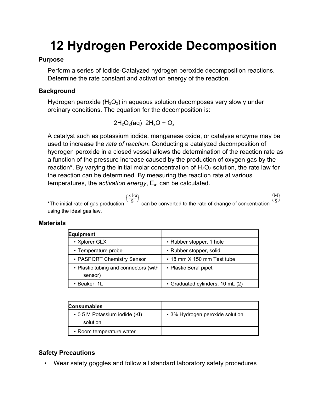 12 Hydrogen Peroxide Decomposition