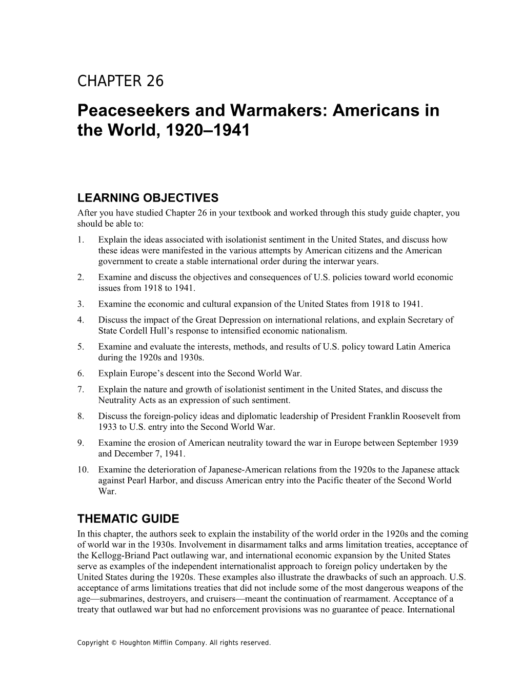 Chapter 26: Peaceseekers and Warmakers: Americans in the World, 1920 1941 299