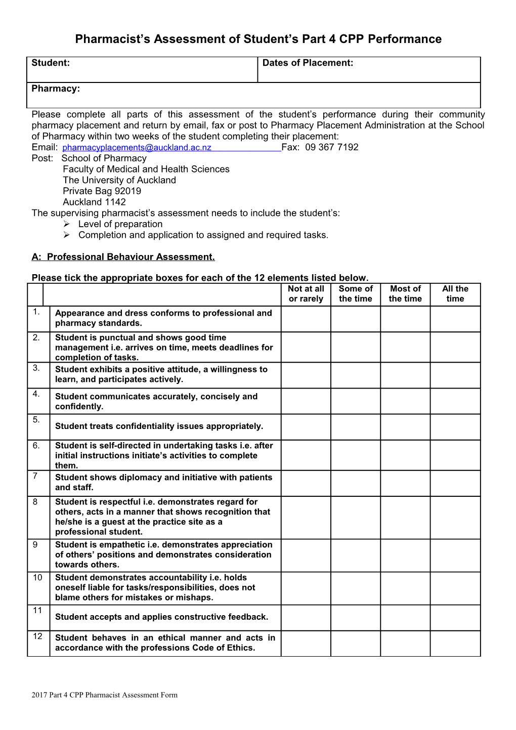 Pharmacist S Assessment of Student S Part 4 CPE