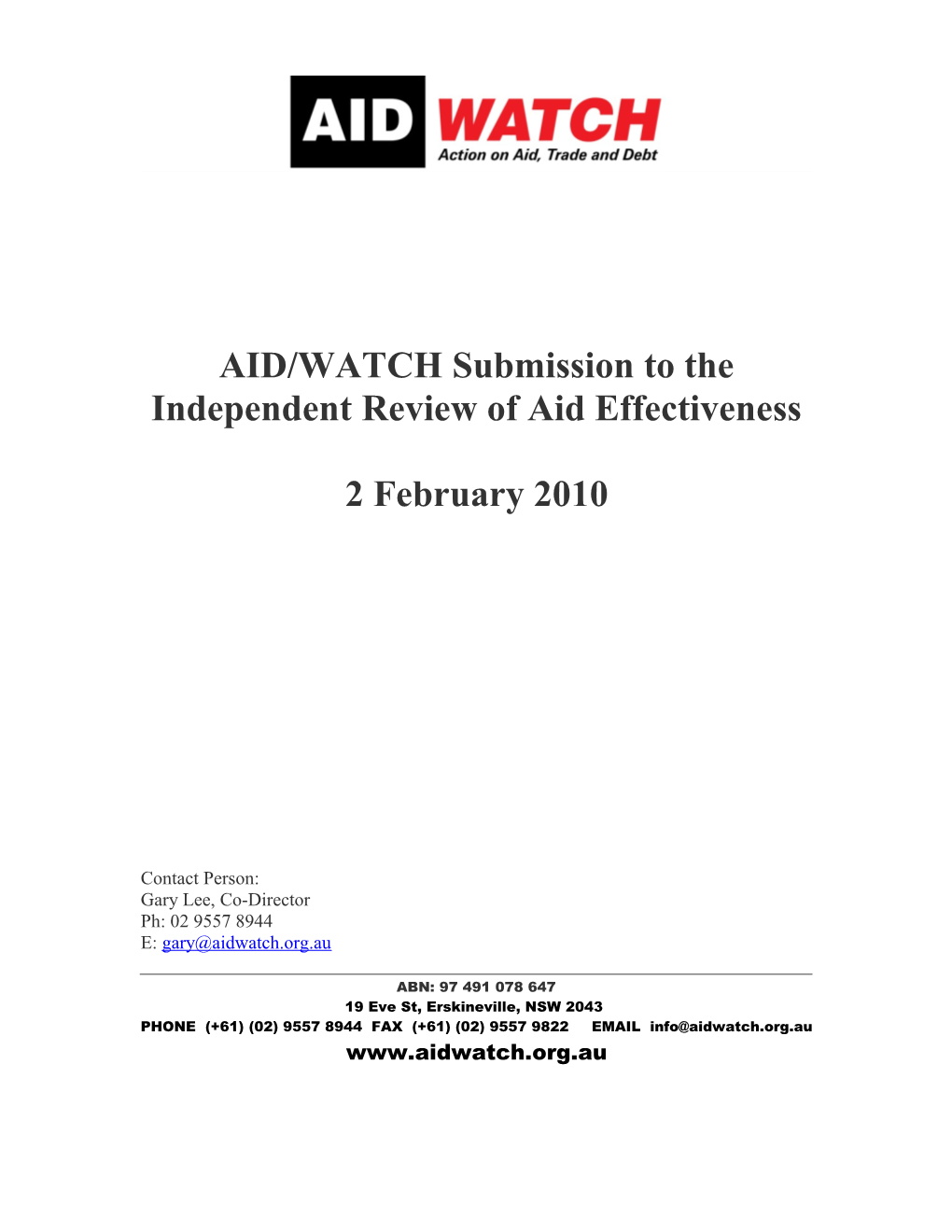 AID/WATCH Submission to the Independent Review of Aid Effectiveness