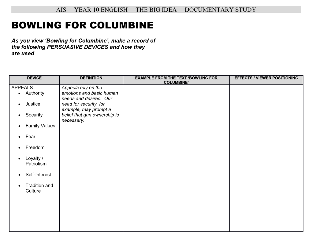 Ais Year 10 English the Big Idea Documentary Study