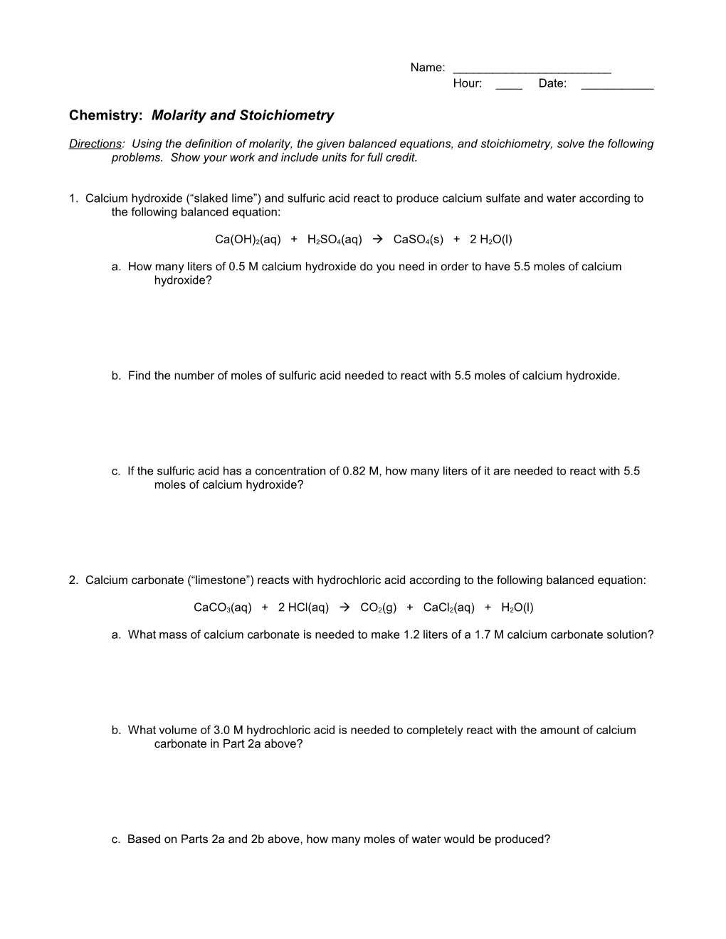 Molarity and Stoichiometry