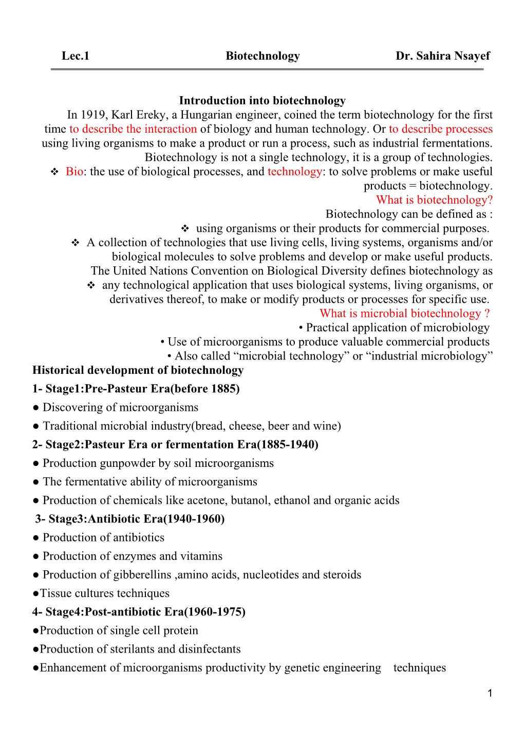 Lec.1 Biotechnology Dr. Sahira Nsayef