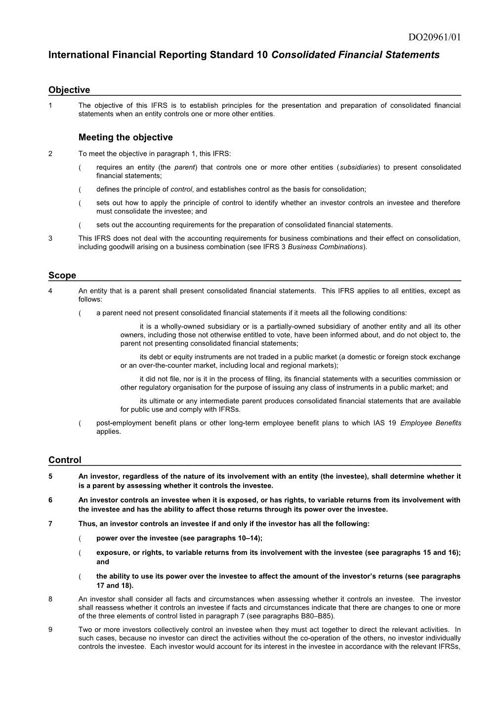 International Financial Reporting Standard 10 Consolidated Financial Statements