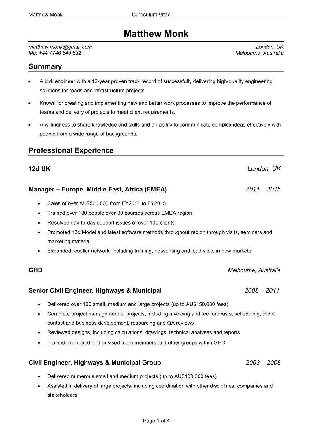 Matthew Monk - Curriculum Vitae