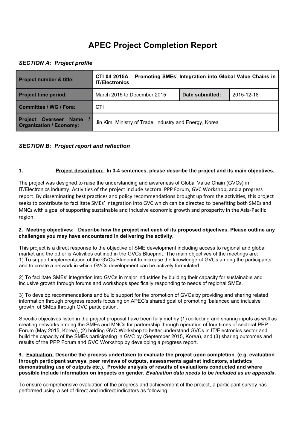 APEC Project Completion Report