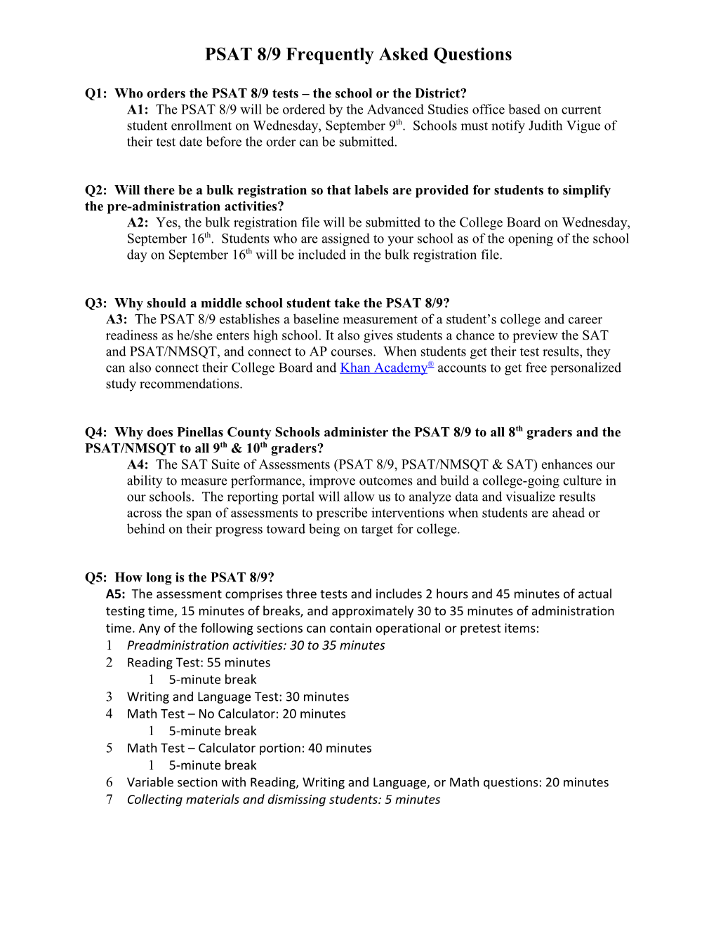 PSAT 8/9 Frequently Asked Questions