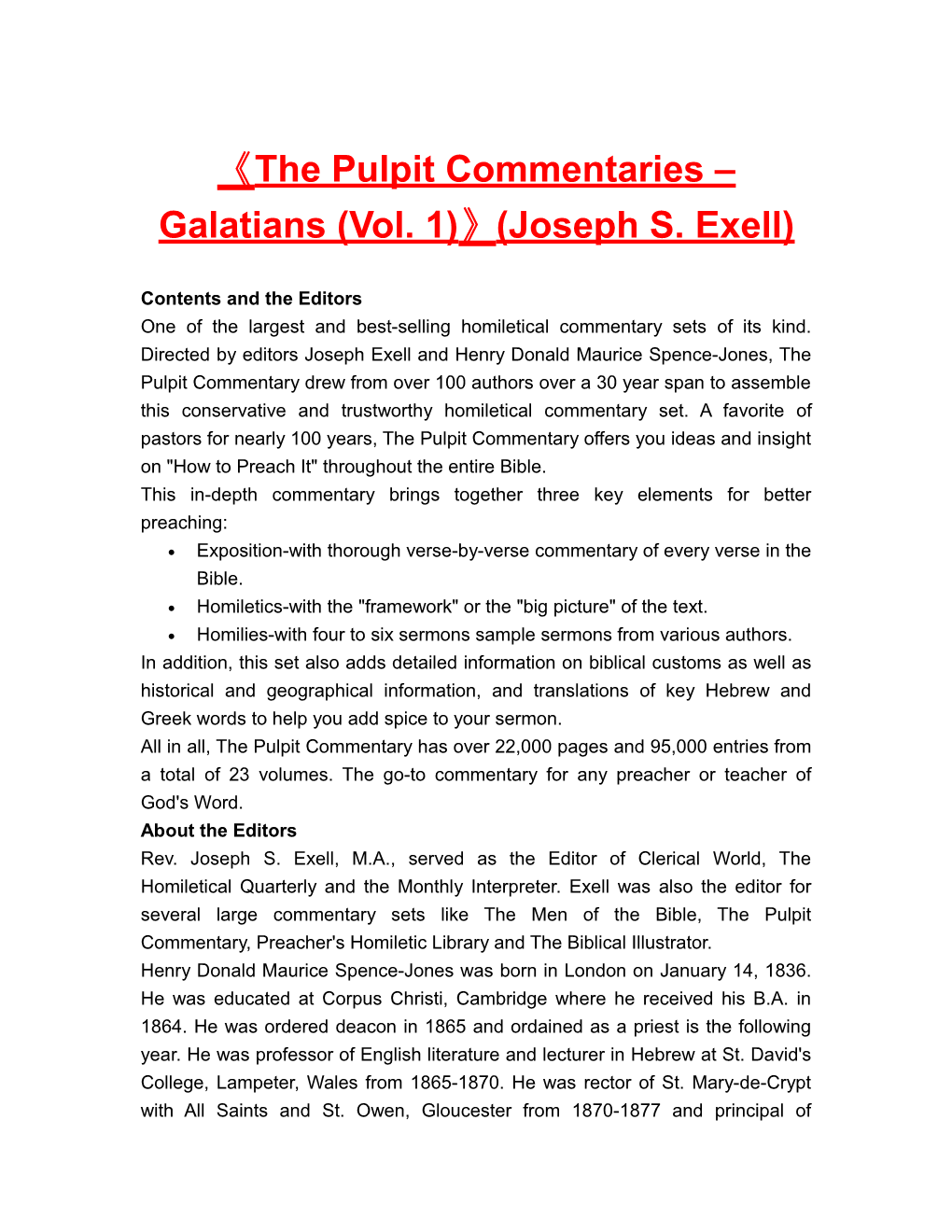 The Pulpit Commentaries Galatians (Vol. 1) (Joseph S. Exell)