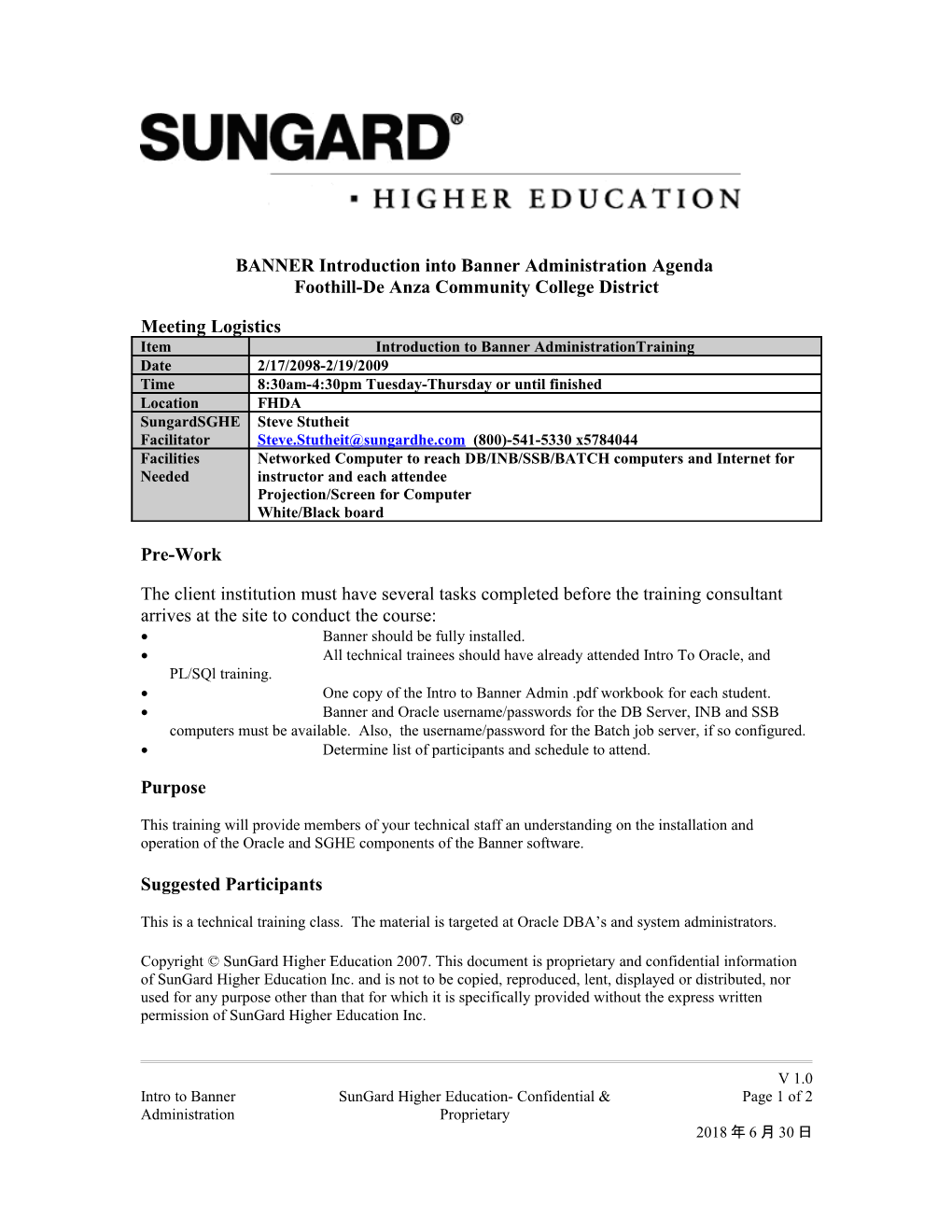 Agenda Intro to Banner Administration Training