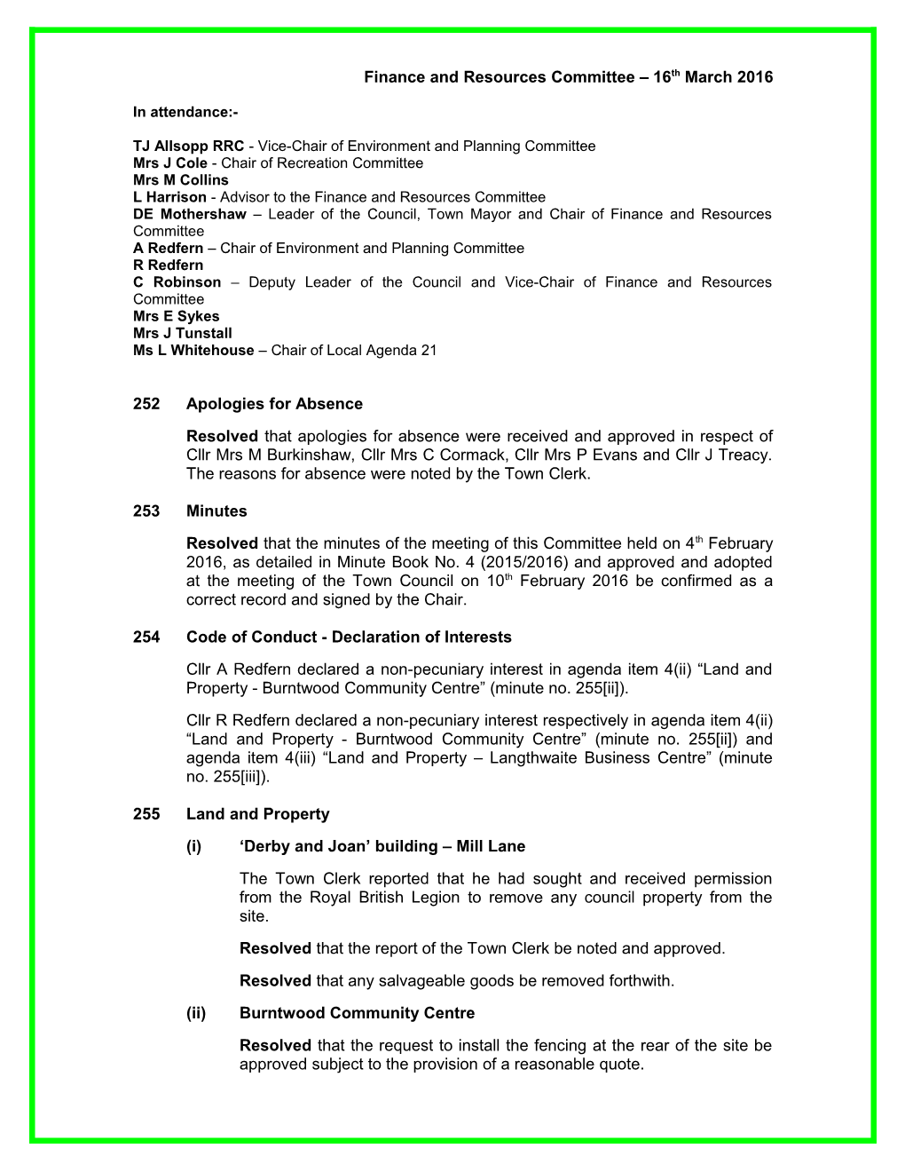 South Kirkby and Moorthorpe Town Council Minutes -2015/2016