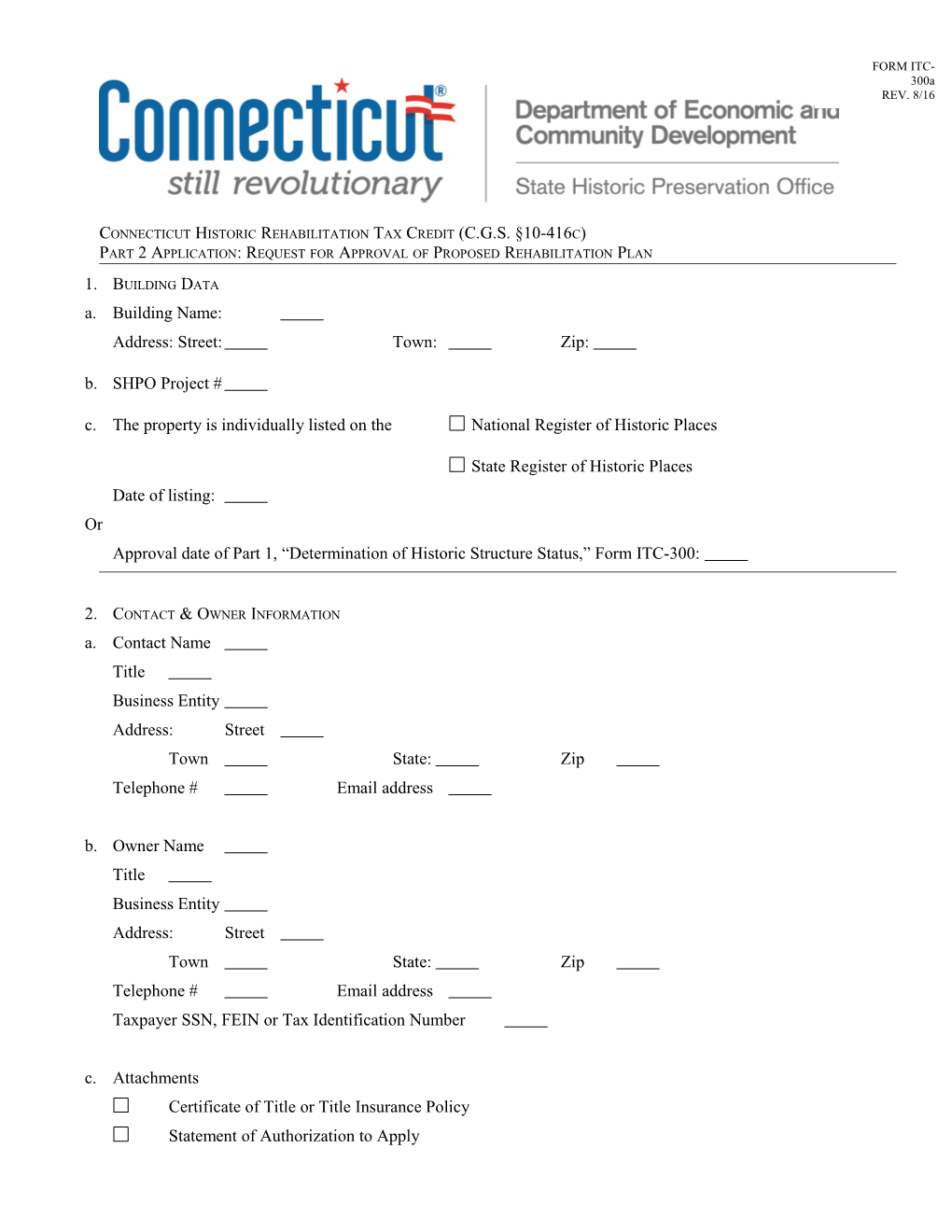 Connecticut Historic Rehabilitation Tax Credit (C.G.S. 10-416C)