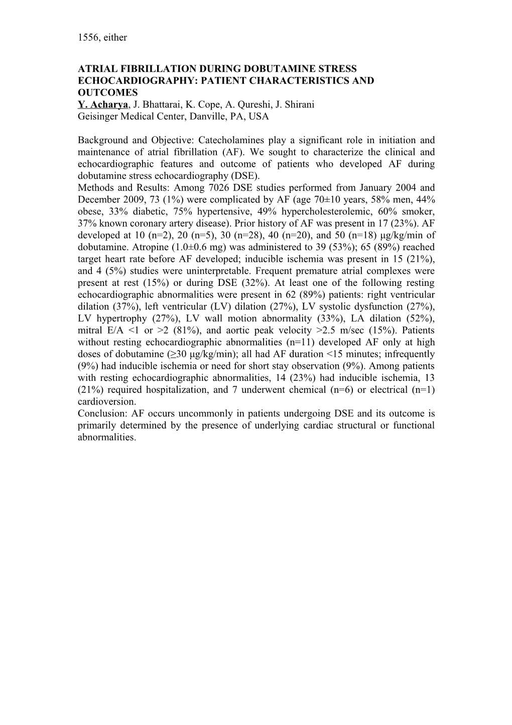 Atrial Fibrillation During Dobutamine Stress Echocardiography: Patient Characteristics