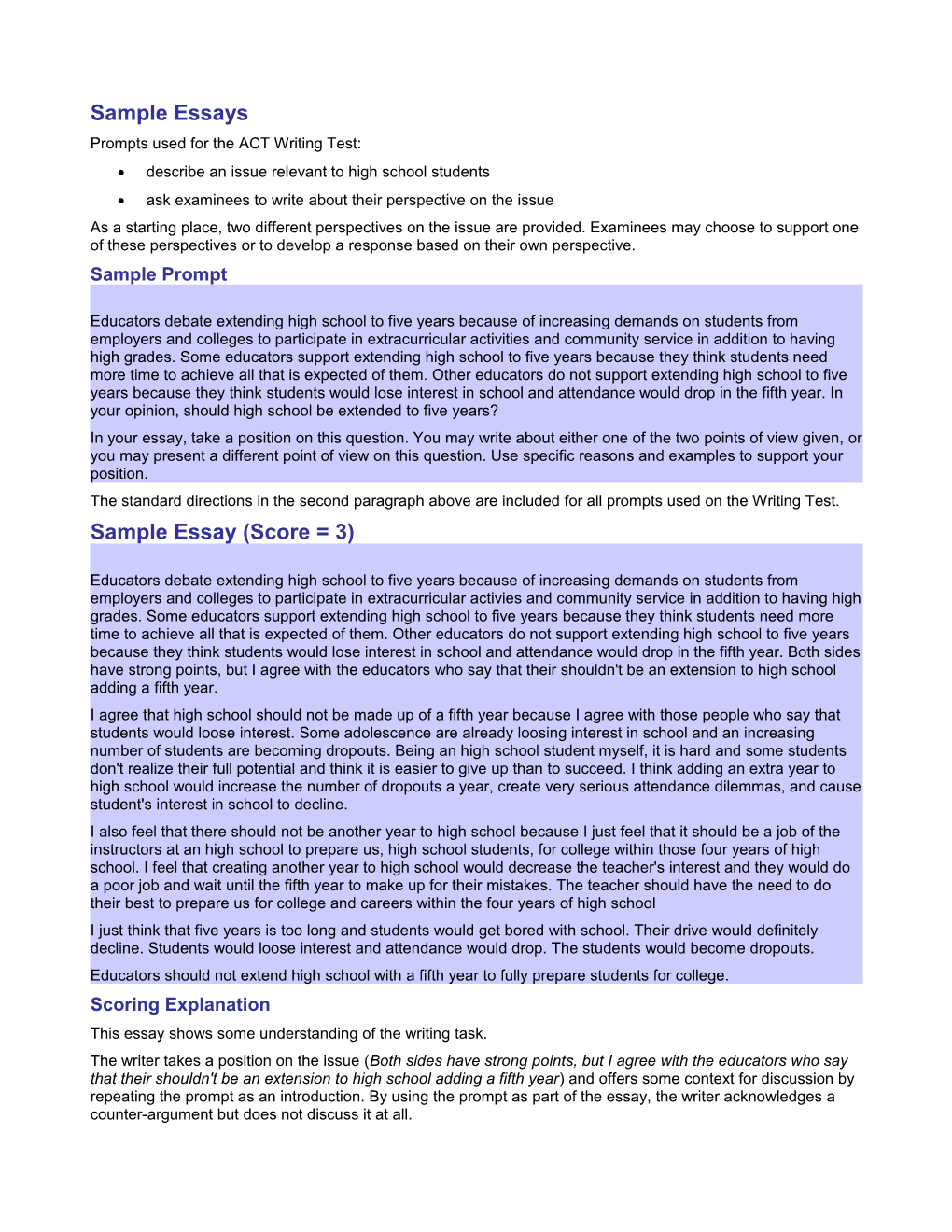 Prompts Used for the ACT Writing Test