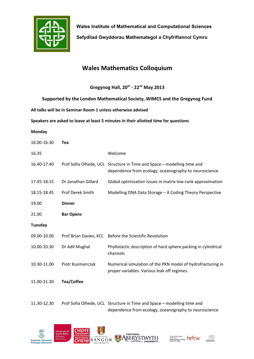 The Wales Institute of Mathematical and Computational Sciences (WIMCS)