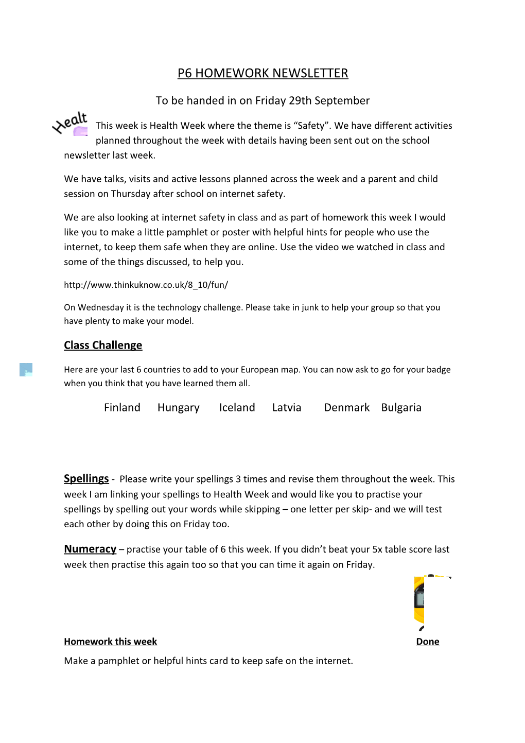 P6 Homework Newsletter