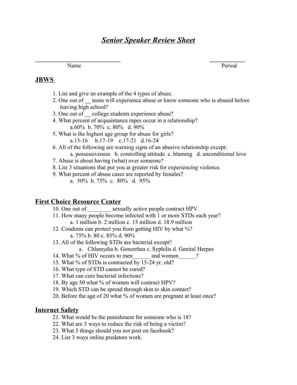 Senior Speaker Review Sheet