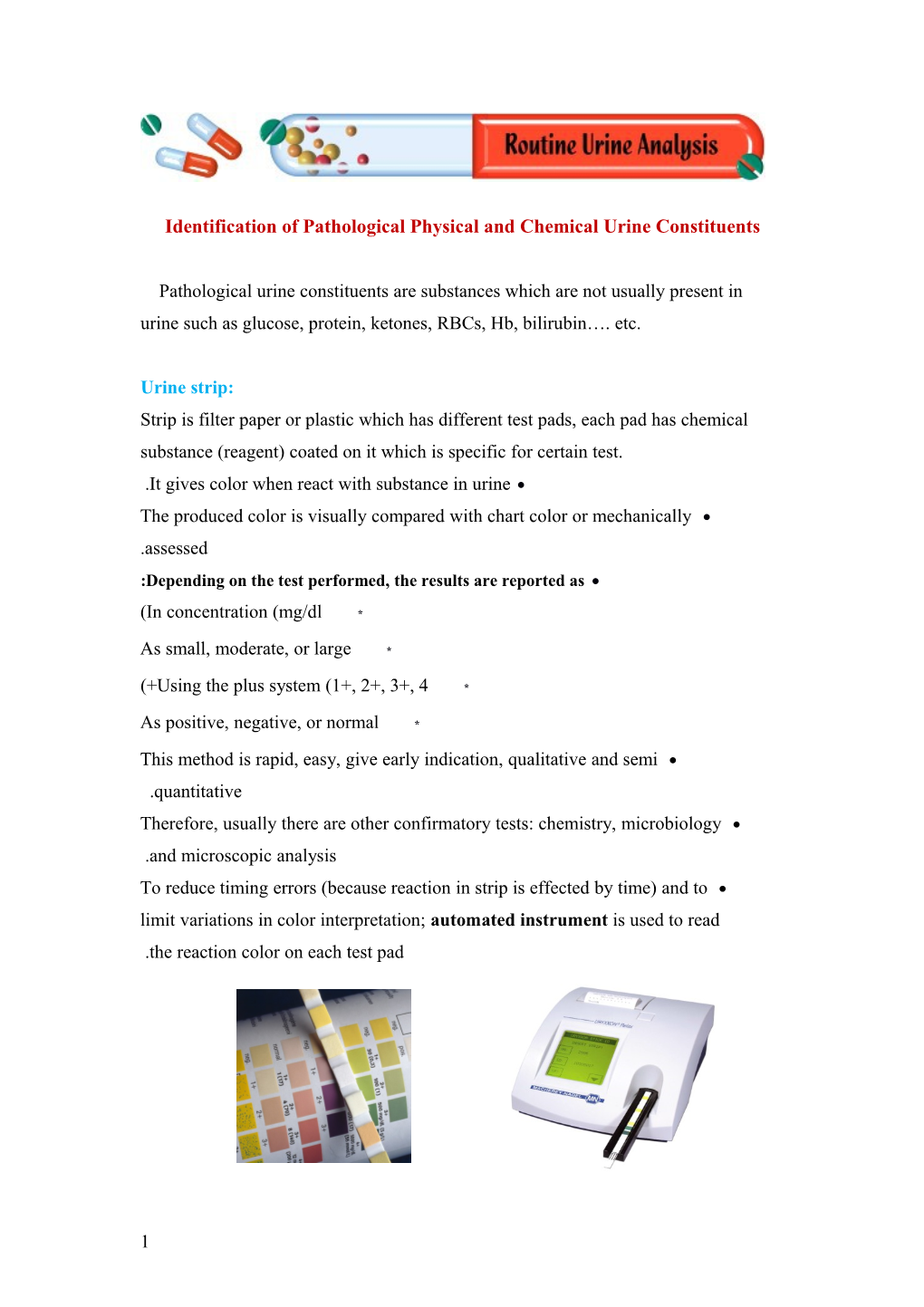 Identification of Pathological Physical and Chemical Urine Constituents