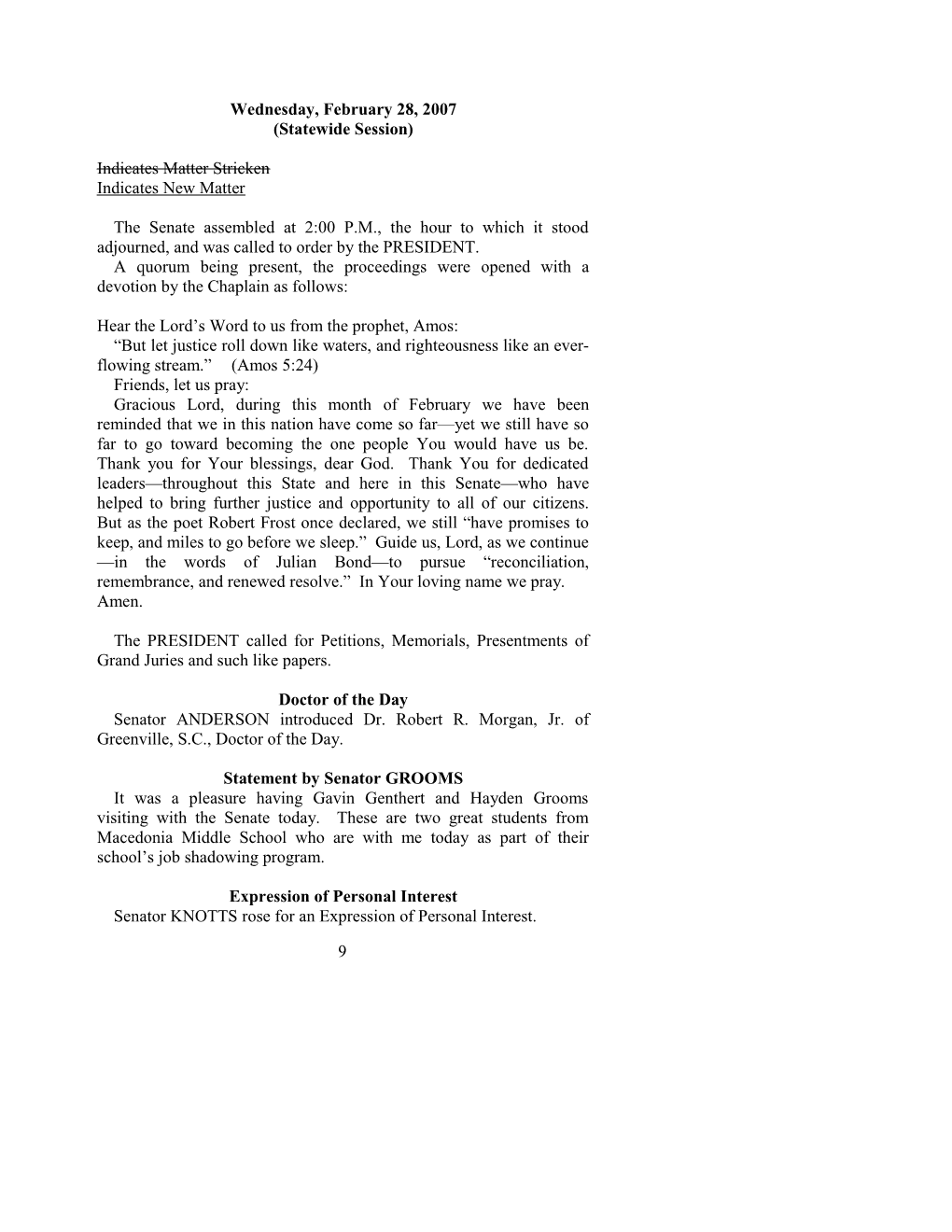 Senate Journal for Feb. 28, 2007 - South Carolina Legislature Online