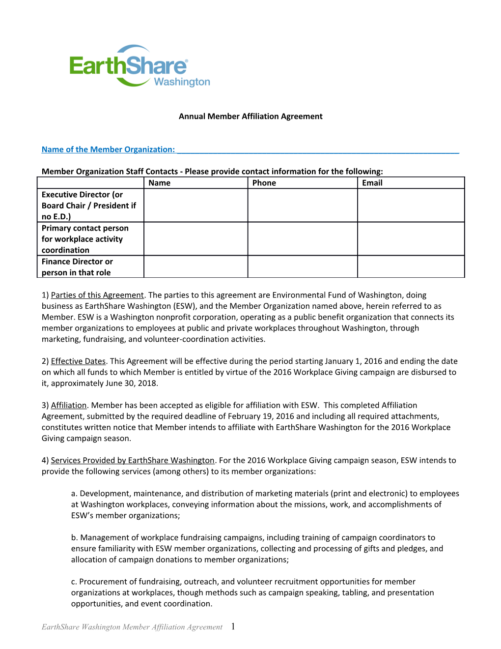 Annual Member Affiliation Agreement