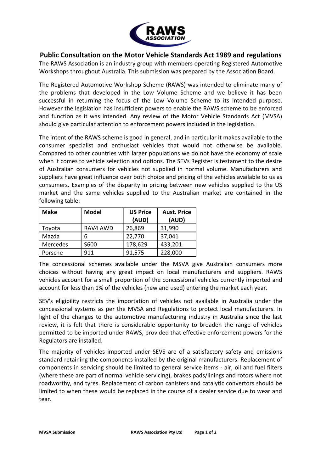 Public Consultation on the Motor Vehicle Standards Act 1989 and Regulations