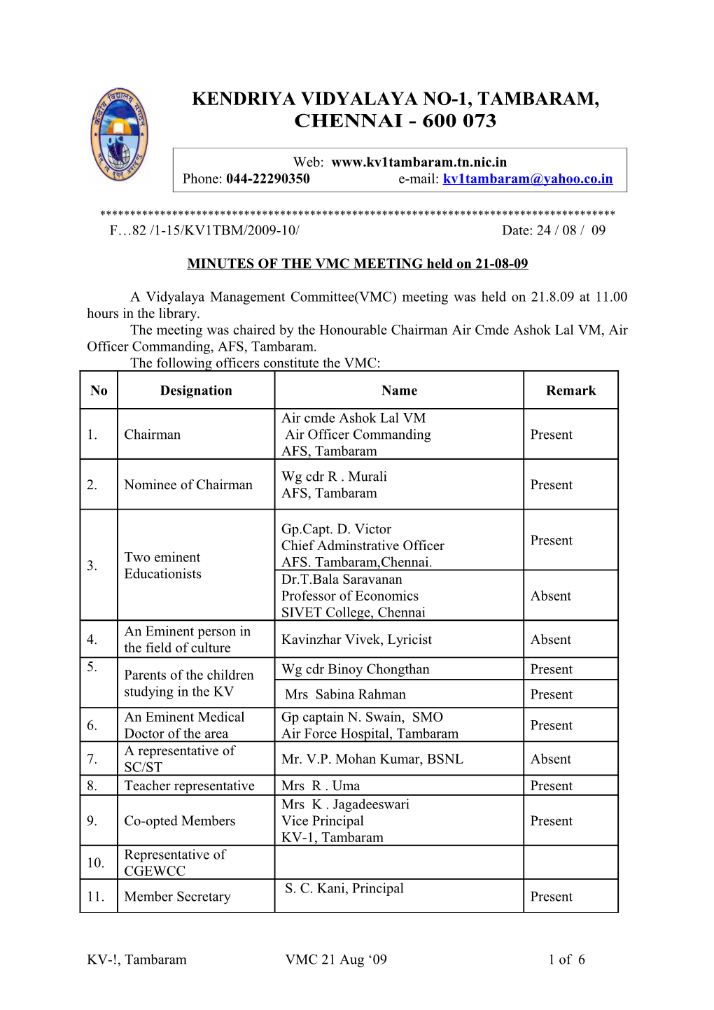 The Minutes of the Vmc Meeting