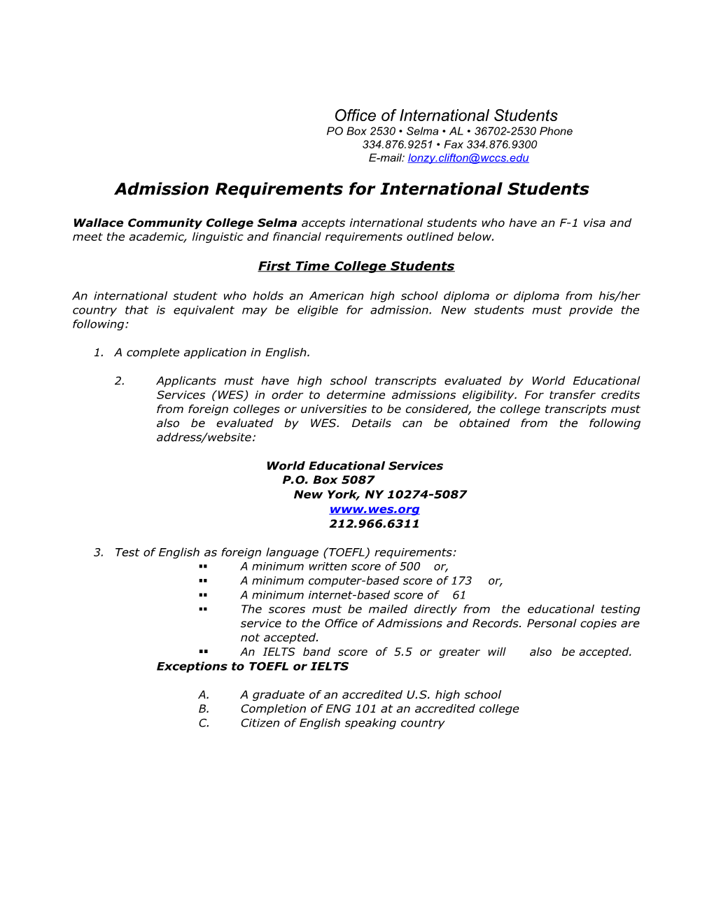 Admission Requirements for International Students