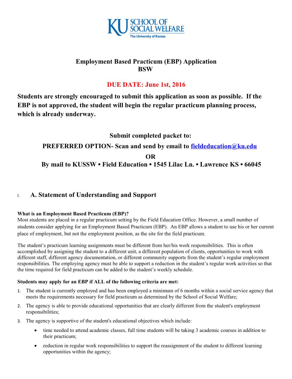 Employment Based Practicum Application