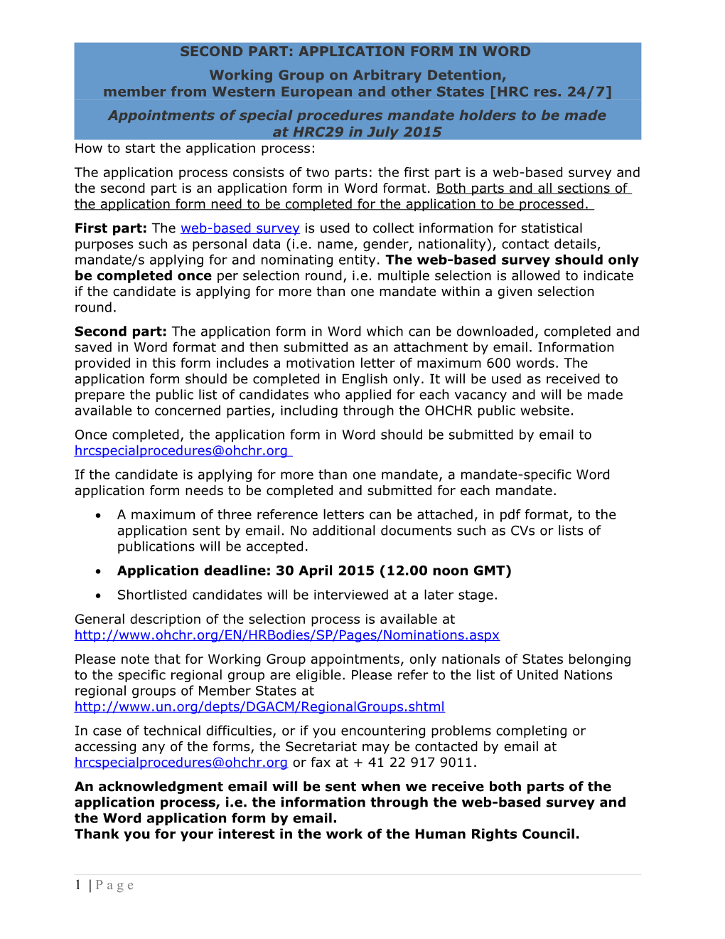 Human Rights Council Secretariat (Standardized Form) s18