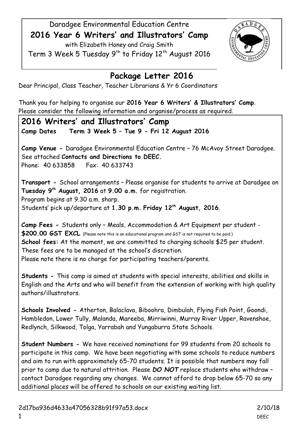 Package Letter 2016