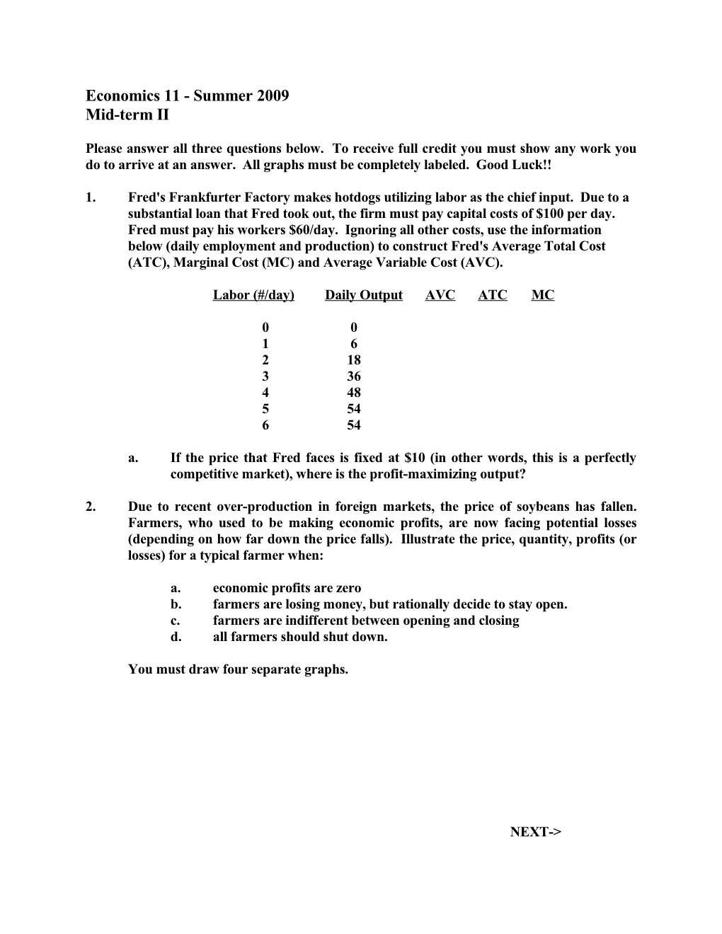 Economics 11 - Summer 2009