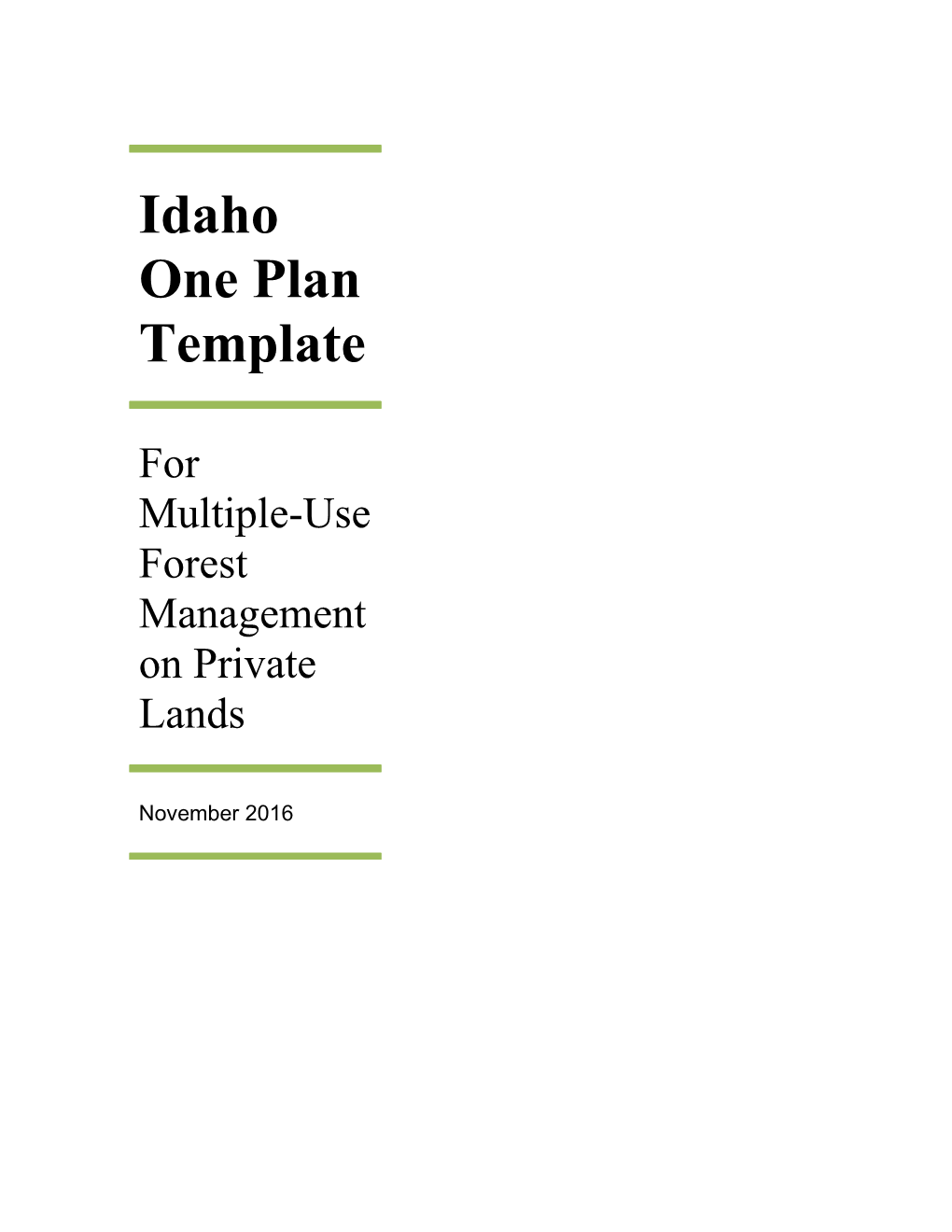 Idaho One Plan Template