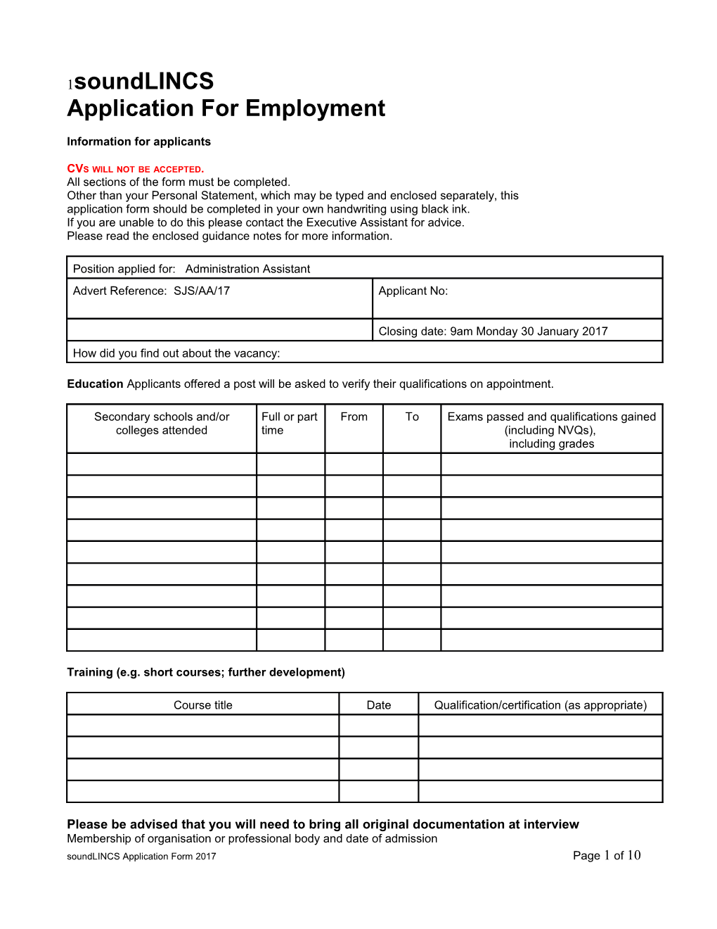 Soundlincs Application Form