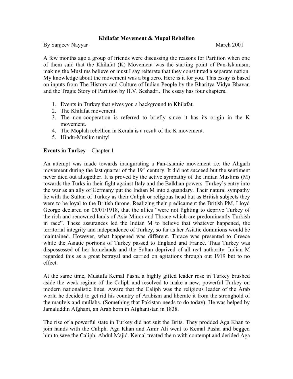 Khilafat Movement & Mopal Rebellion