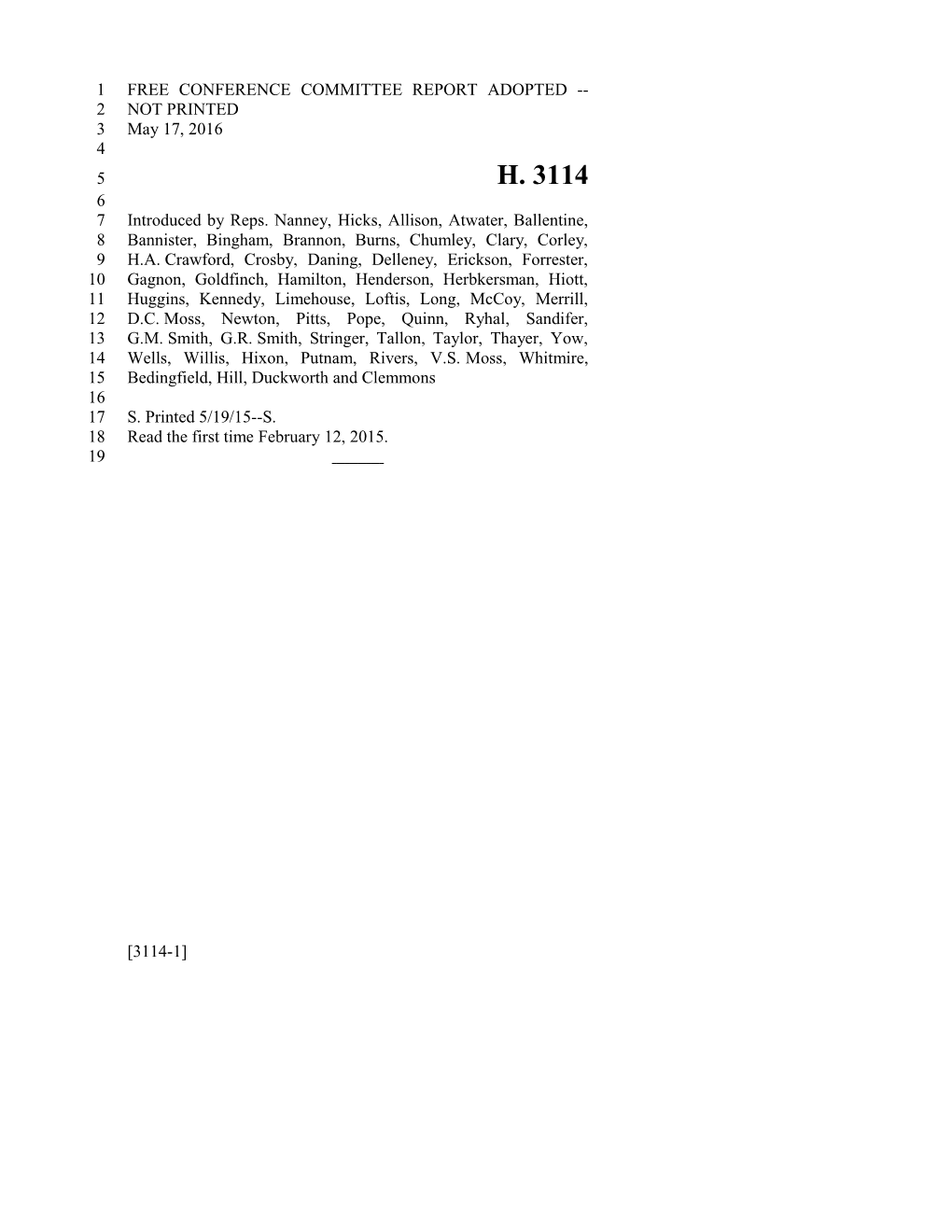 2015-2016 Bill 3114 Text of Previous Version (May 17, 2016) - South Carolina Legislature Online