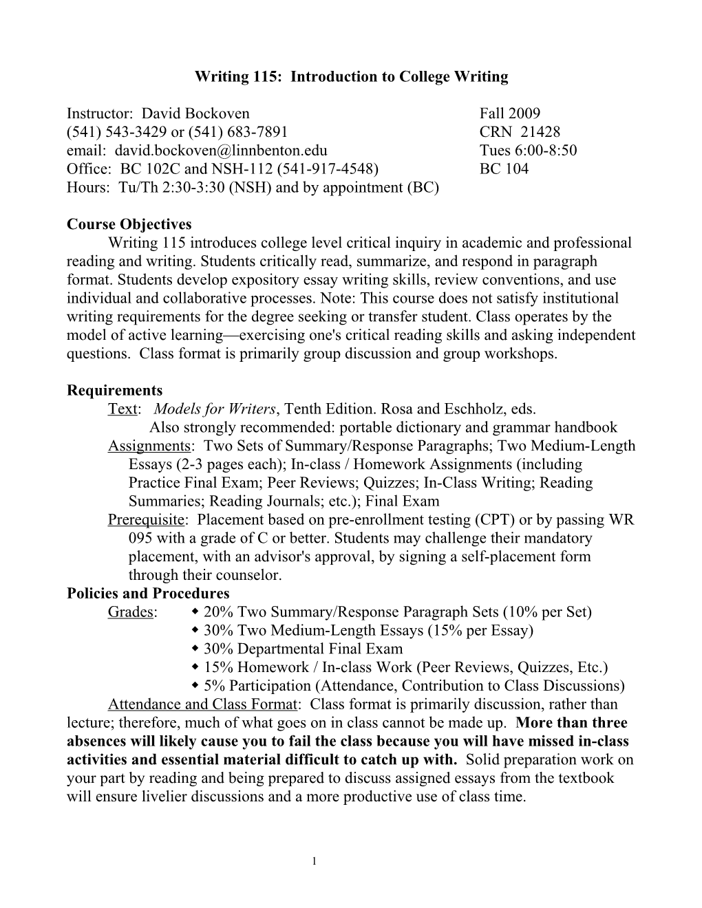 Syllabus for Writing 115