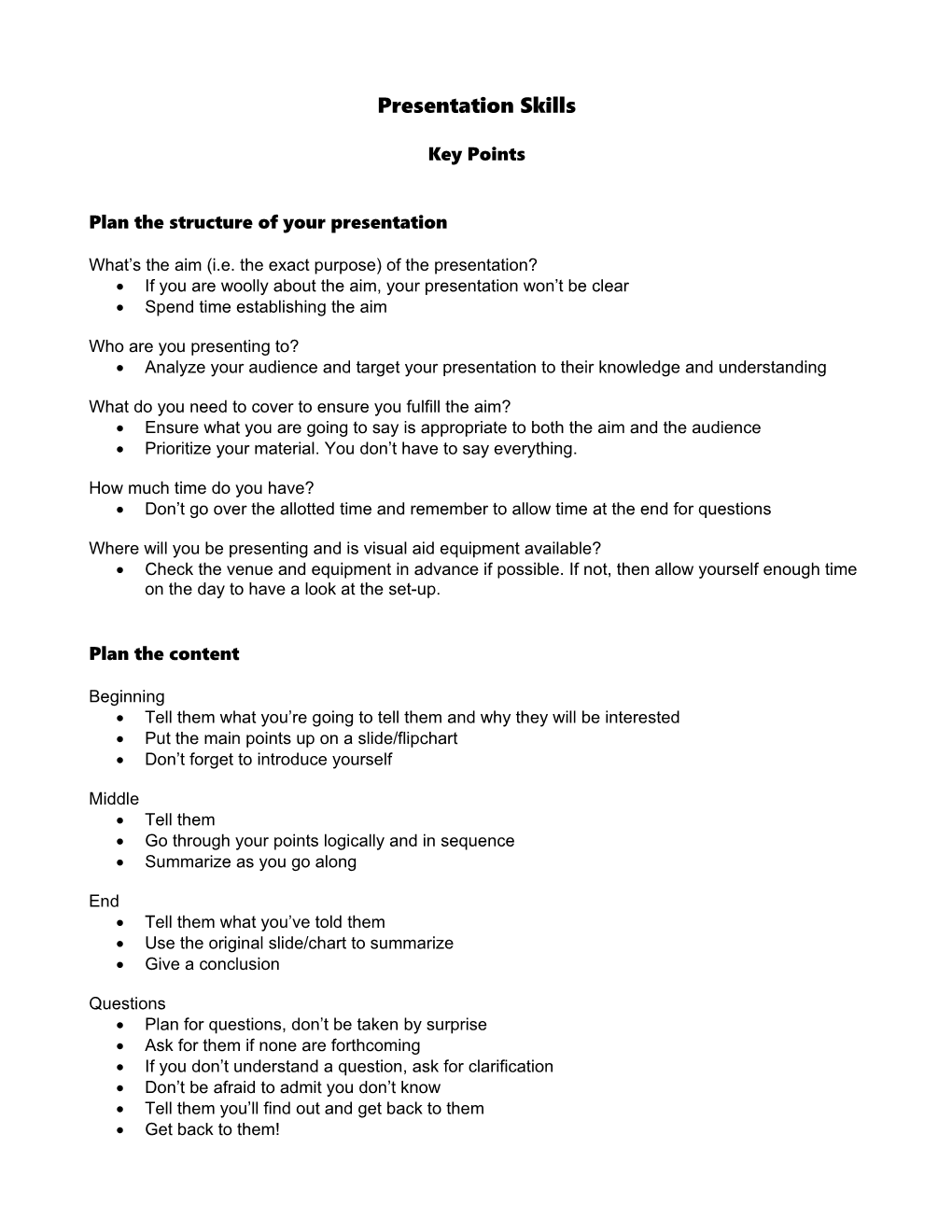 Plan the Structure of Your Presentation