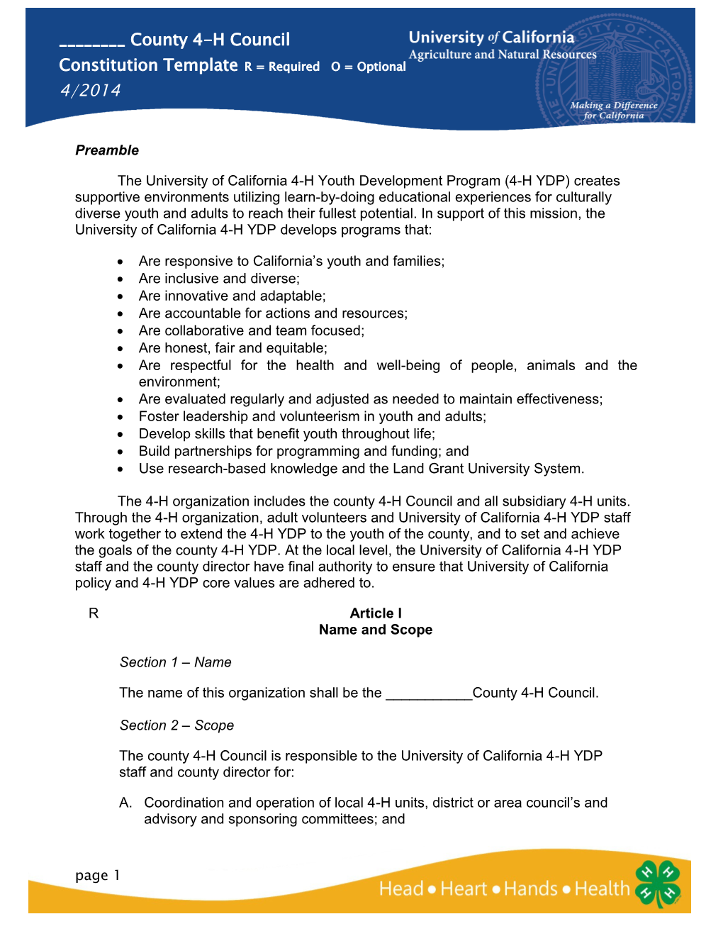 Constitution Template R = Required O = Optional