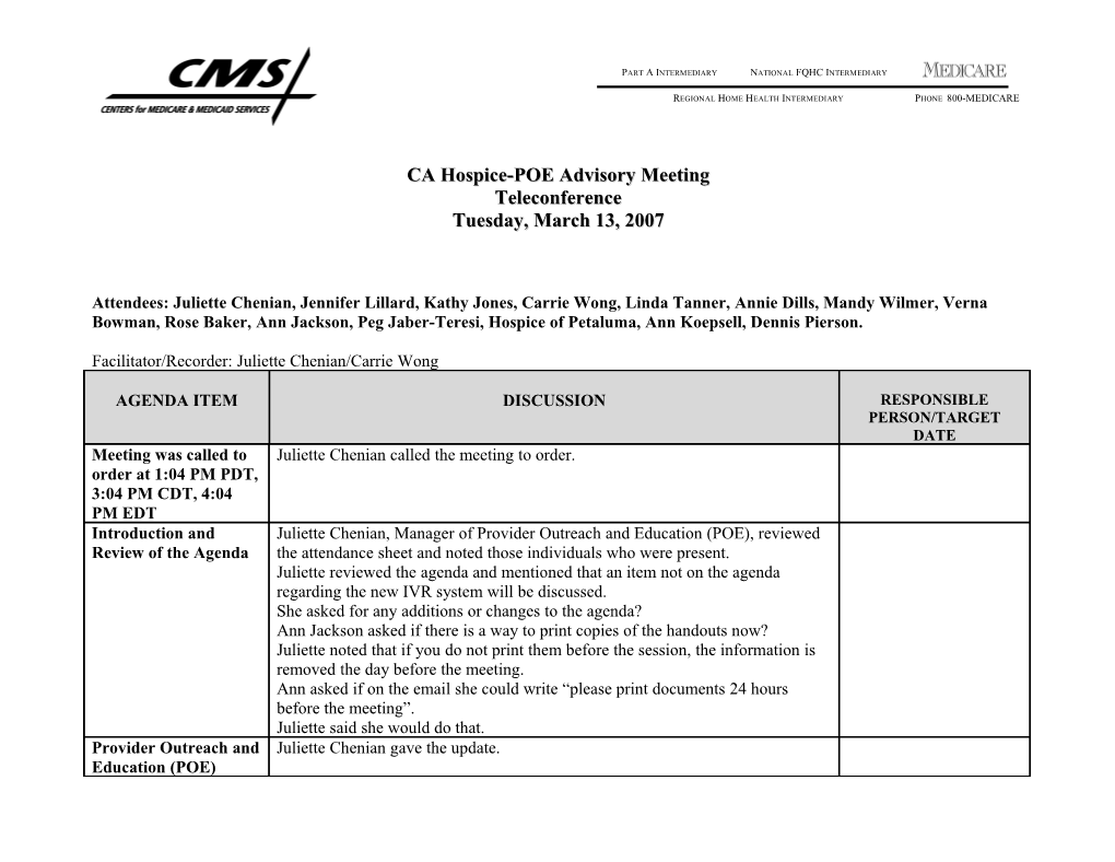 Home Health PET Advisory Meeting Teleconference s1