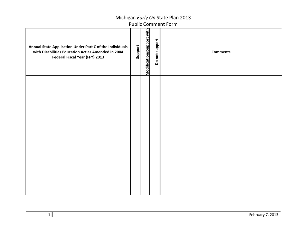 Michigan Early on State Plan 2013