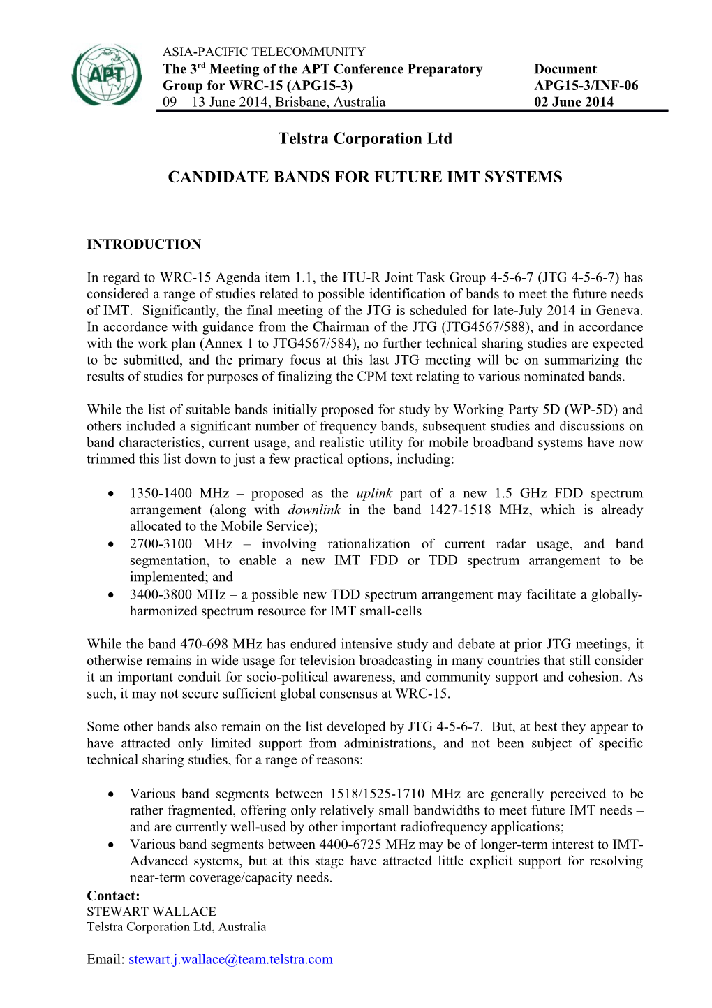 Candidate Bands for Future IMT Systems